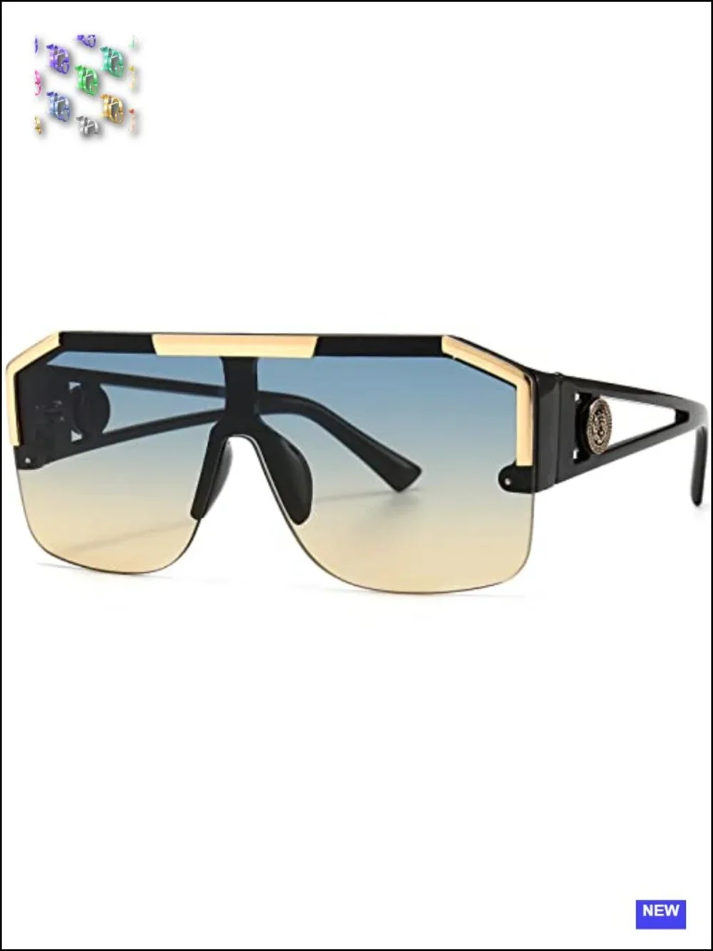 Oversized Square Shield Sunglasses for Unisex Adults Metal Frame UV Protection
